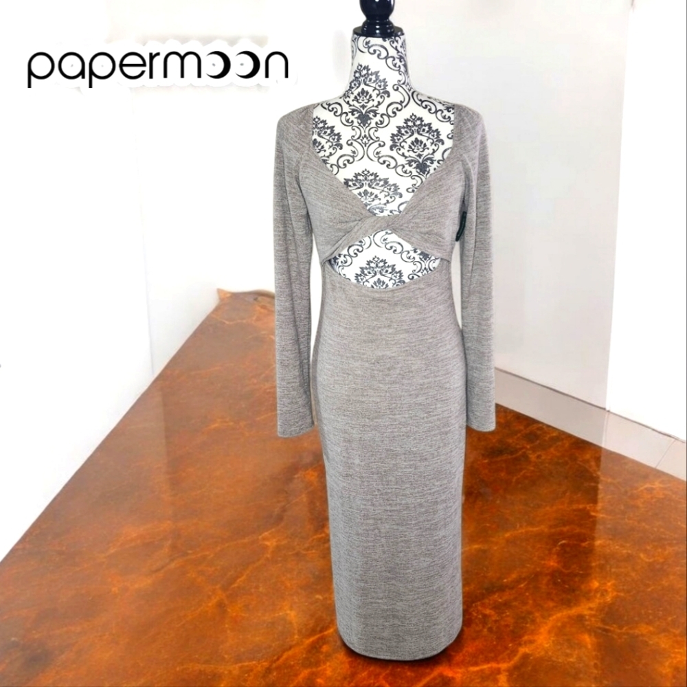🆕️ PAPERMOON Tan Cut Out Long Sleeve Dress - Large (Fits Smaller)